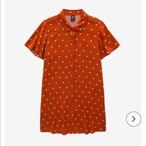 Burnt Orange Pumpkin Color Mickey Mouse Print Collared Mini Dress Fall